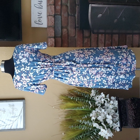 🆕️ Matty M Blue Slate Floral Faux Wrap Pullover Dress SIZE: S - Picture 5 of 14